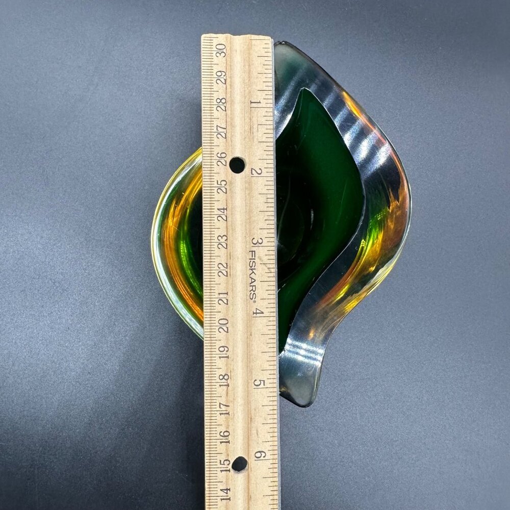 Murano Sommerso Green Amber Art Glass Bowl Vintage Italian Dish Mid Century - Picture 9 of 12